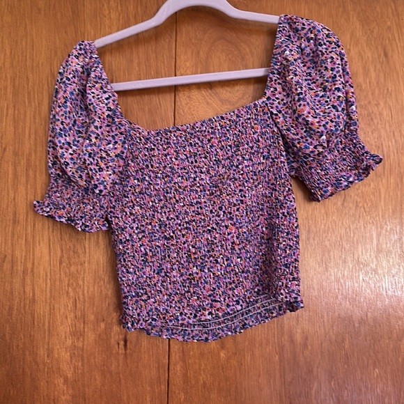 MILLIE SMOCKED TIE FRONT TOP - DITZY PURPLE - Picture 6 of 9